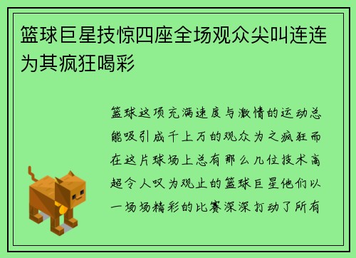篮球巨星技惊四座全场观众尖叫连连为其疯狂喝彩